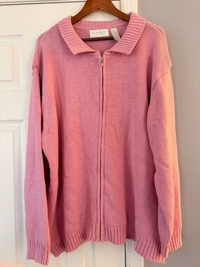 100% cotton Elisabeth Pink Zip-Front Women's Sweater